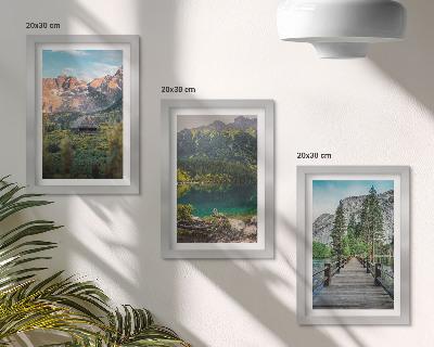 Mur de cadres Paysages de montagne avec un lac et un quai en bois