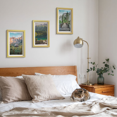 Mur de cadres Paysages de montagne avec un lac et un quai en bois