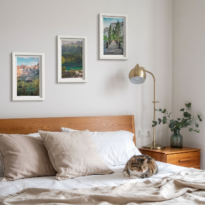 Mur de cadres Paysages de montagne avec un lac et un quai en bois