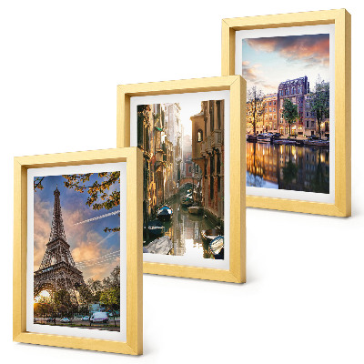 Ensemble de 3 tableaux La tour Eiffel, les canaux de Venise et les rues d'Amsterdam