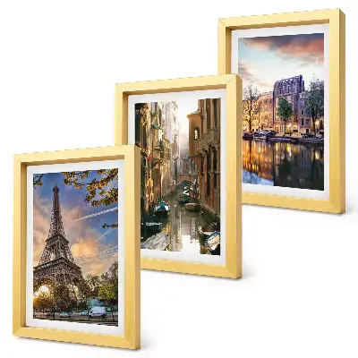 Ensemble de 3 tableaux représentant la tour Eiffel, les canaux de Venise et les rues d'Amsterdam