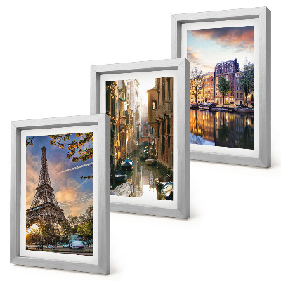Ensemble de 3 tableaux La tour Eiffel, les canaux de Venise et les rues d'Amsterdam