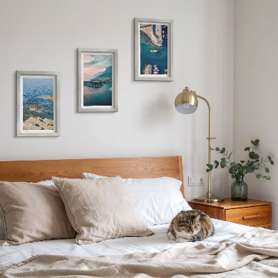 Lot de 3 tableaux Vues sur la mer avec falaises et ports de montagne