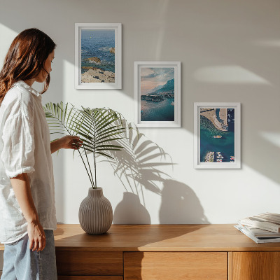 Lot de 3 tableaux Vues sur la mer avec falaises et ports de montagne