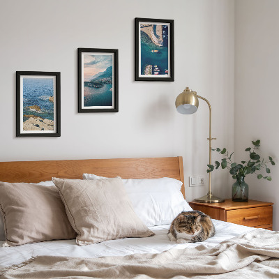 Lot de 3 tableaux Vues sur la mer avec falaises et ports de montagne