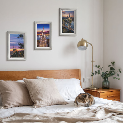 Ensemble de 3 tableaux Vues de la ville avec ponts et couchers de soleil