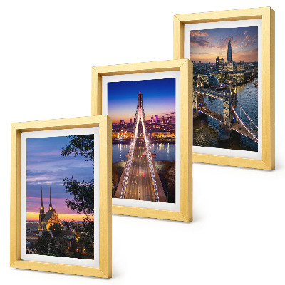Ensemble de 3 tableaux Vues de la ville avec ponts et couchers de soleil