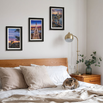 Ensemble de 3 tableaux Vues de la ville avec ponts et couchers de soleil