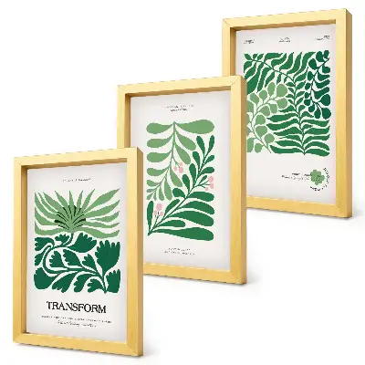 Lot de 3 tableaux ensemble de feuilles vertes et de plantes de formes variées