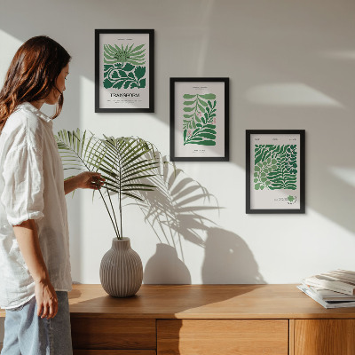 Lot de 3 tableaux Un ensemble de feuilles vertes et de plantes de formes variées