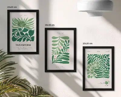 Lot de 3 tableaux ensemble de feuilles vertes et de plantes de formes variées