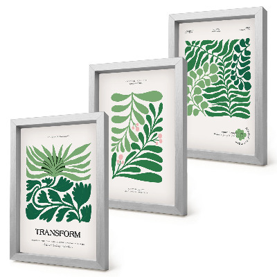 Lot de 3 tableaux Un ensemble de feuilles vertes et de plantes de formes variées