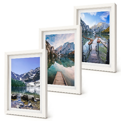 Mur de cadres Montagnes, lacs et jetées en bois sur l'eau