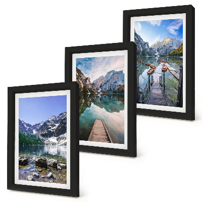 Mur de cadres Montagnes, lacs et jetées en bois sur l'eau