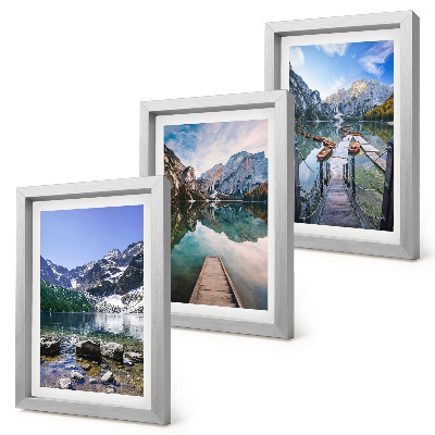 Mur de cadres Montagnes, lacs et jetées en bois sur l'eau
