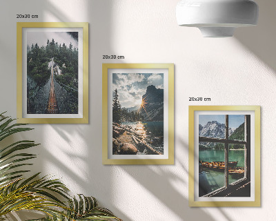 Lot de 3 tableaux Pont sur le lac forestier avec des bateaux et vue sur la montagne