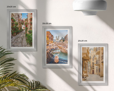 Ensemble de 3 tableaux Rues charmantes et fontaines dans une architecture pittoresque
