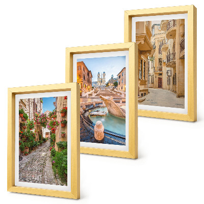 Ensemble de 3 tableaux Rues charmantes et fontaines dans une architecture pittoresque