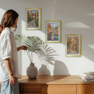 Ensemble de 3 tableaux Rues charmantes et fontaines dans une architecture pittoresque