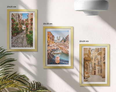 Ensemble de 3 tableaux Rues charmantes et fontaines dans une architecture pittoresque