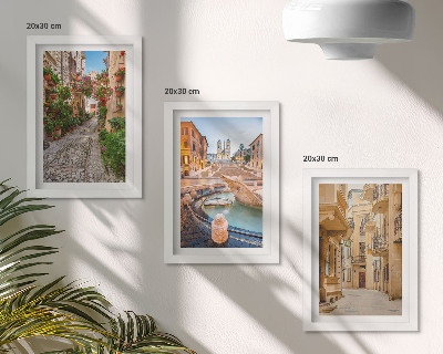 Ensemble de 3 tableaux Rues charmantes et fontaines dans une architecture pittoresque