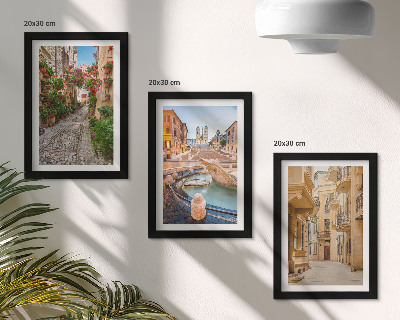 Ensemble de 3 tableaux Rues charmantes et fontaines dans une architecture pittoresque