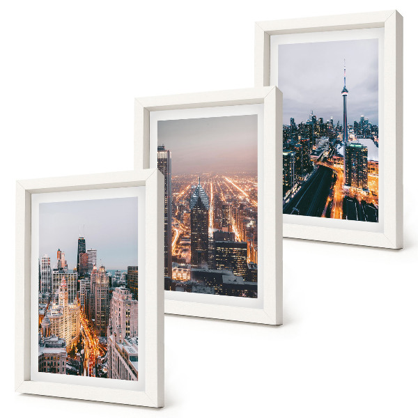 Lot de 3 tableaux Vues nocturnes de la ville avec ses gratte-ciel et ses lumières
