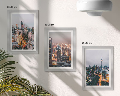 Lot de 3 tableaux Vues nocturnes de la ville avec ses gratte-ciel et ses lumières