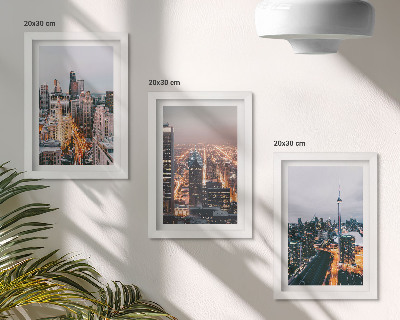 Lot de 3 tableaux Vues nocturnes de la ville avec ses gratte-ciel et ses lumières