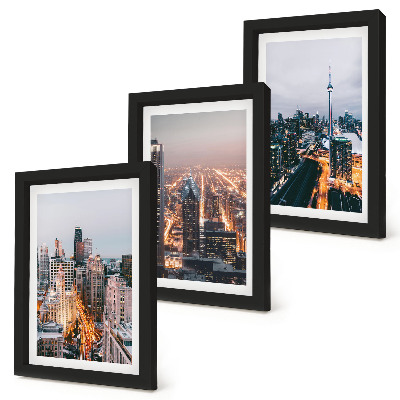 Lot de 3 tableaux Vues nocturnes de la ville avec ses gratte-ciel et ses lumières