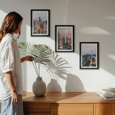 Lot de 3 tableaux Vues nocturnes de la ville avec ses gratte-ciel et ses lumières