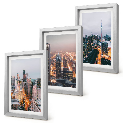Lot de 3 tableaux Vues nocturnes de la ville avec ses gratte-ciel et ses lumières