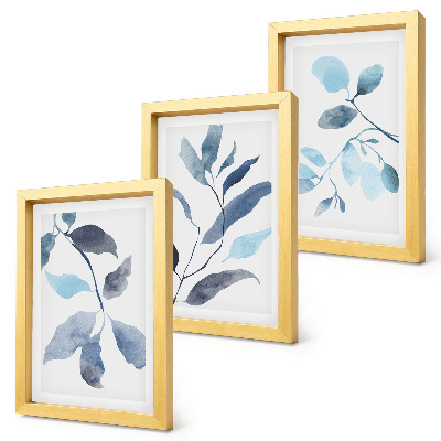 Mur de cadres Feuilles bleues sur fond clair, style aquarelle