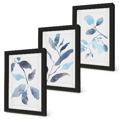 Mur de cadres Feuilles bleues sur fond clair, style aquarelle