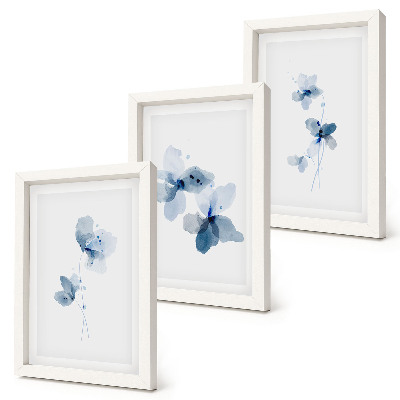 Lot de 3 tableaux Fleurs dans des tons de bleu sur fond clair