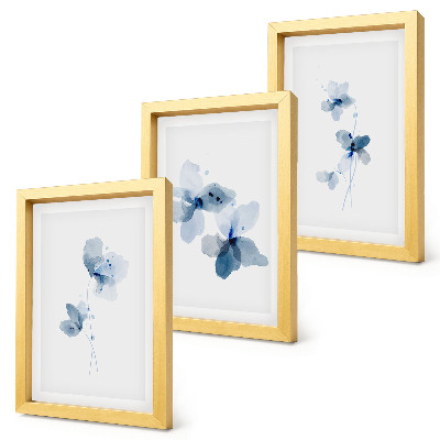 Lot de 3 tableaux Fleurs dans des tons de bleu sur fond clair