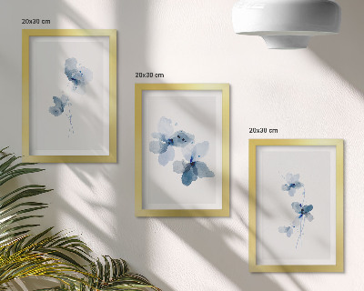 Lot de 3 tableaux Fleurs dans des tons de bleu sur fond clair