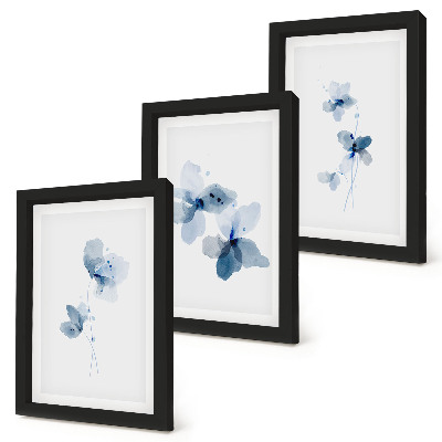 Lot de 3 tableaux Fleurs dans des tons de bleu sur fond clair