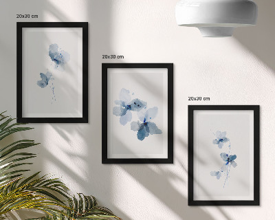 Lot de 3 tableaux Fleurs dans des tons de bleu sur fond clair