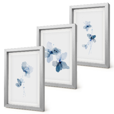 Lot de 3 tableaux Fleurs dans des tons de bleu sur fond clair