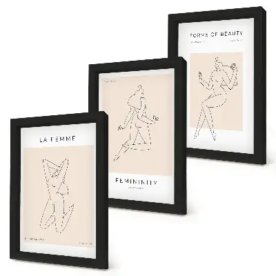 Mur de cadres avec affiches minimalistes représentant des silhouettes linéaires de femmes