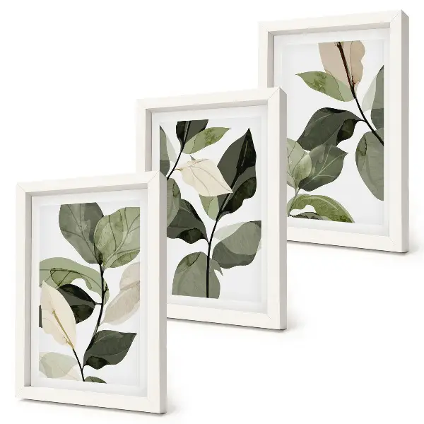 Mur de cadres avec motif de feuilles de plantes bohèmes délicates
