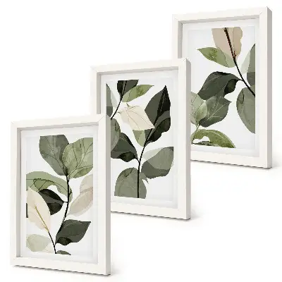 Mur de cadres avec motif de feuilles de plantes bohèmes délicates