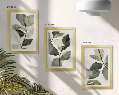 Mur de cadres avec motif de feuilles de plantes bohèmes délicates
