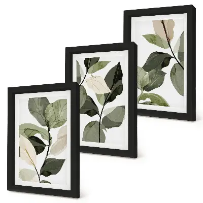Mur de cadres avec motif de feuilles de plantes bohèmes délicates
