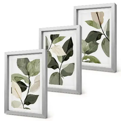 Mur de cadres avec motif de feuilles de plantes bohèmes délicates