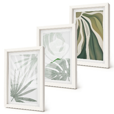 Ensemble de 3 tableaux Feuilles de plantes dans des tons de vert et de gris