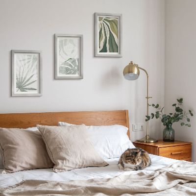 Ensemble de 3 tableaux Feuilles de plantes dans des tons de vert et de gris