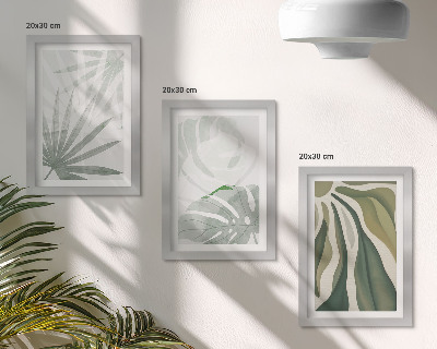 Ensemble de 3 tableaux Feuilles de plantes dans des tons de vert et de gris