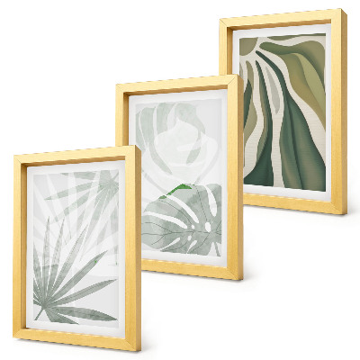 Ensemble de 3 tableaux Feuilles de plantes dans des tons de vert et de gris